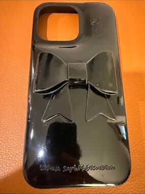 Glossy Black Bow Phone Case with Designer Script - Fashionable Protection